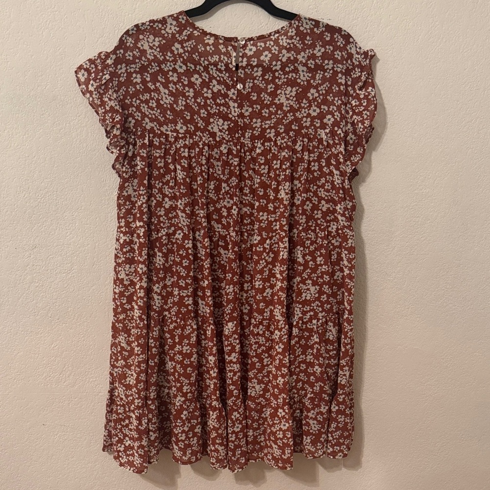 entro Rust Floral Ruffle-Sleeve Mini Dress - Picture 4 of 5